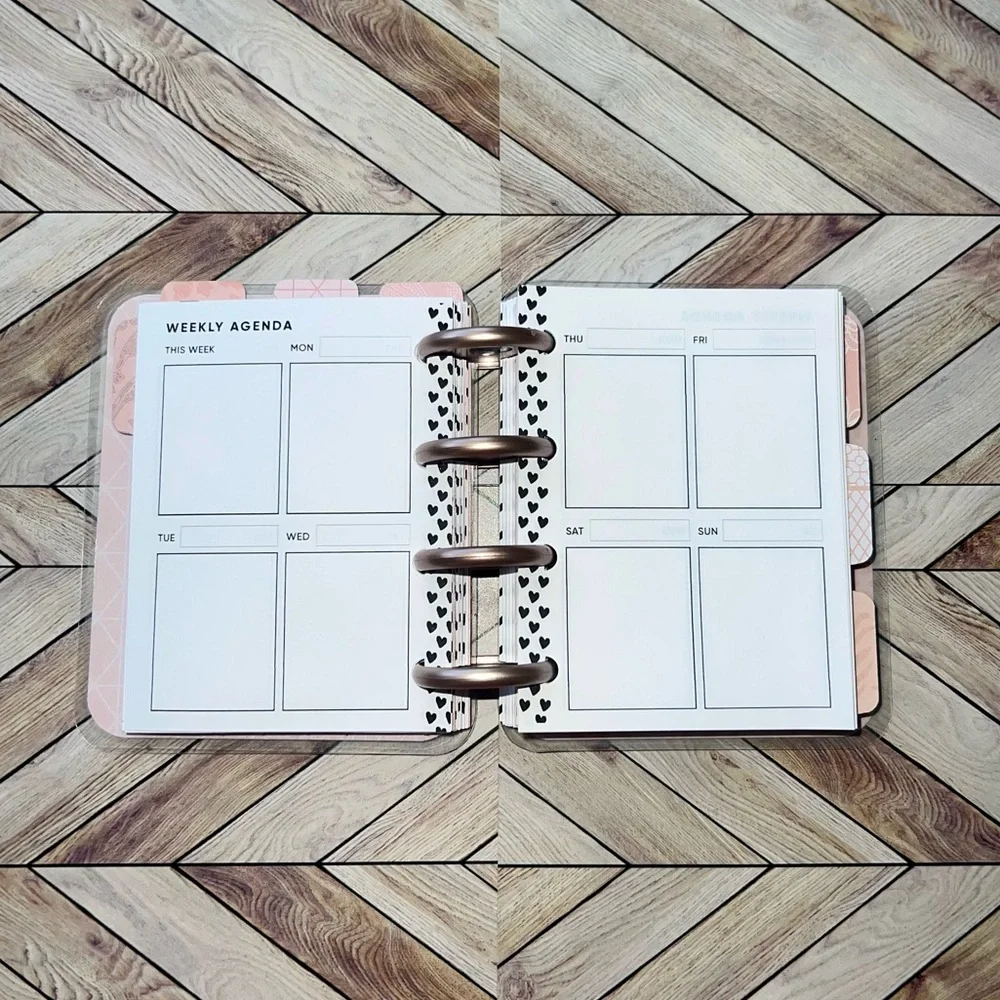 Happy planner micro size notes monthly and weekly layout Rose Golg Quartz leaves